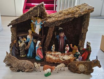 (BV47) Vintage Nativity Set (19) Piece Ceramic & Plastic, Marked Italy