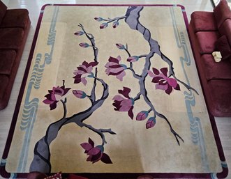 (BV50) Beautiful Handmade, Wool Tufted Carpet Features A Contemporary Floral Design With Purple Blossoms