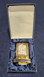 (BV53) Vintage Molina Art Deco Style Clock Or Travel Alarm ( Still Has Plastic On Face) In Case