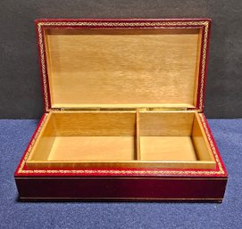 (BV55) Vintage Burgundy Leather Box W/ Wood Lining & Hand-Painted Royal Doulton Fox Scene Tile