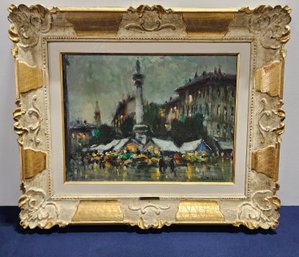 (BV64) Vintage Oil On Canvas Artist Cirano Castelfranchi Of A Venice Street Fair/Market