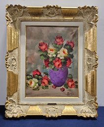 (BV65) Vintage Oil On Canvas Of Nice Colorful Still Life / Floral By Cirano Castelfranchi