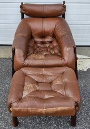 (AC48) Rare 1970s MCM Mid Century Percival Lafer MP-81 Brazilian Rosewood & Leather Lounge Chair & Ottoman