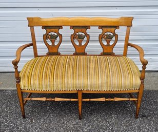 (J1) Antique French Provincial Style Settee W/ Carved Wood Medallions In Back Splats