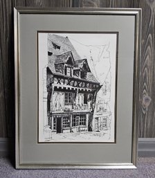 (27) Vintage Black & White Print 1975 By Tom Barger Likley Of A French Street Scene Re-Signed W/ Pencil 1981