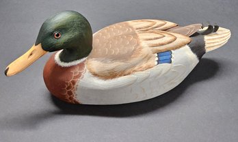 (48) Vintage Val Waugh Hand Carved And Painted Mallard Drake Decoy Signed Loos On Bottom.