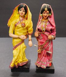 (61) Pair (2) Vintage Indian Souvenir Dolls, Often Referred To As Indian National Costume Doll Or Bengali