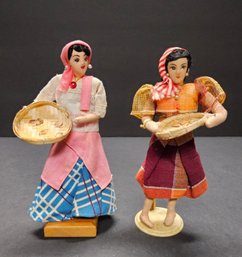 (67) Pair Of Vintage Souvenir Dolls From The Philippines, Commonly Featuring Traditional Clothing.