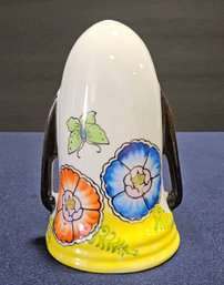 (KG69) Vintage Hand-Painted Japanese LIusterware Ceramic Wall Pocket Vase W/ Green Butterfly