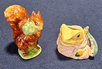 (KG70) Vintage Pair (2) Beatrix Potter's Figures #1 'Squirrel Nutkin' #2 'Jeremy Fisher' 1987 Copyright.
