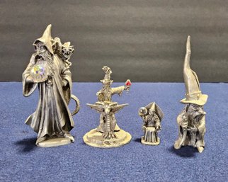 (D28) Lot Of (4) Vintage Pewter Wizard/Magician Figurines