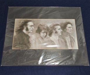 (D62) Vintage Charcoal Art Print Of The Beatles In Profile, Created By Artist Haiyan Wang In March 2002