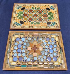 (A25) Pair Of Vintage MCM Handmade Custom Beautiful Mosaic Tile W/Starburst Pattern And Wood Frame