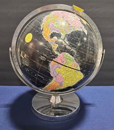 (A63) Vintage 1960s Replogle Encyclopedia Britannica Black Globe On Stand