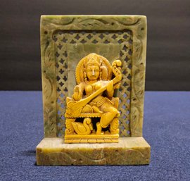 (A65) Vintage Saraswati Stone & Resin Figurine For Good Luck In Education & Knowledge