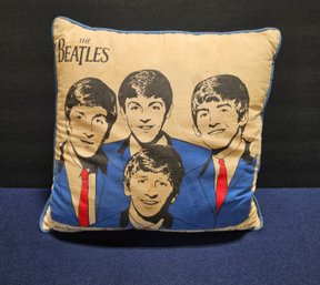(S25) Vintage 1964 Beatles Pillow With John, Paul, George, And Ringo In Blue Suits With Red Ties.