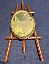 (S38) Antique Wooden Easel-Backed Tabletop Or Dresser Mirror W/ Ornate Beveled Scalloped Mirror