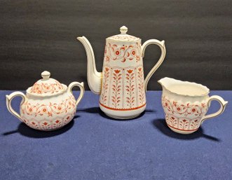 (S134) Very Rare (3) Pcs. Vintage Royal Crown Derby Rougemont Coffee Pot W/ Creamer & Sugar
