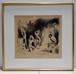 (C5) Signed Etching Of Nudes By German Artist And Etcher Carl Josef Bauer (1897-1989)