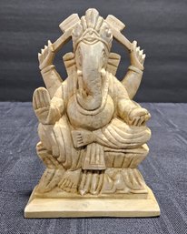 (MB51) Vintage, Hand-Carved Soapstone Statue Of Lord Ganesha, The Revered Hindu Deity Of Wisdom, New Beginning