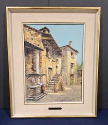 (B93) Vintage Painting By Artist Nucci Luscher Painting Of 'Lugano' A Town In Switzerland (Oil On Board)