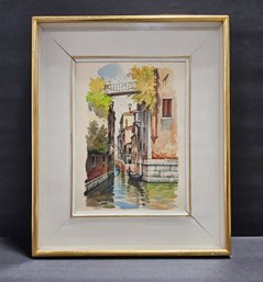 (B102) Vintage Watercolor Of Venice Canal Signed 'Giusti' In Shadow Box Frame