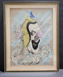 (M45) Great Vintage Colorful Clown Pastel Signed (Ronnie)