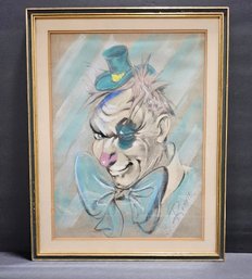 (M46) A Great Spooky Colorful Pastel Of A Clown Signed By (Ronnie)