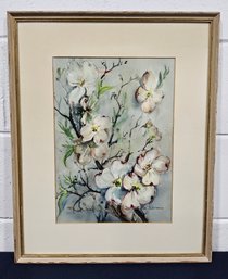 (M49) Beautiful Vintage Watercolor Of Dogwood Blossoms By Artist M. Schramm