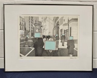 (M54) Cool Vintage Etching Titled 'Mediacrity' By American Artist (Bernard Zalon ) 1986 #82/150