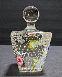 (M65) Vintage Fratelli Toso Murano Glass Knob Paperweight W/ Millefiori & Controlled Bubble