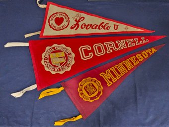 (M109) Lot Of Three (3) Vintage Felt Banners (Minnesota, Cornell, & Lovable University)