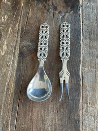 (MS06) Vintage Theodor Olsens Norway 'Klester Pattern' Fork & Spoon - 1.54 Troy Oz