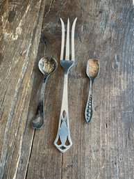 (MS013) Misc. Sterling Silver Lot 1-Fork & 2-Spoons - .54 Troy Oz