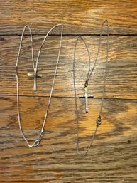 (H022) Lot Of Two (2) Sterling Silver Necklaces & Crosses - .25 Troy Oz
