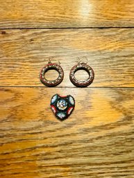 (H041) Vintage Italian Micro Mosaic Brooch & Earrings
