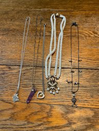 (H084) Lot Of Five (5) Necklaces (Two Are Silver)