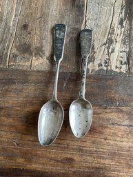 (MRS4) Pair (2) Of 1859 & 1876 Antique Russian .875 Silver Spoons - 1.48 Troy Oz