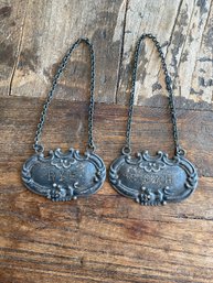 (MRS50) Lot Of Two (2) Sterling Silver Liquor Decanter Tags Scotch & Rye - .55 Troy Oz