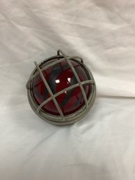 (GN35) Vintage Red Glass Globe 'Exit' Pendant Light Fixture