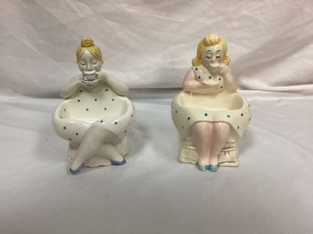 (GN55) Lot Two (2) Fitz & Floyd Sipping Lady Tea Bag/sugar Packet Holders