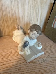 Vintage Nao Statue - Boy Reading With Dog