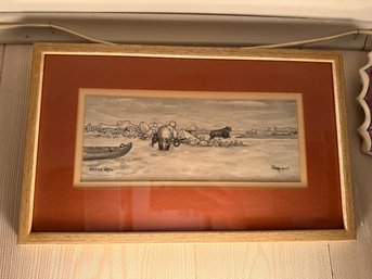 Original Art Pen Ink- Signed Moose Skin George Ahgupuk Native American