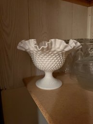 Hob Nail Milk Glass Footed Dish
