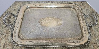 Vintage Or Antique Rectangular Silver-plated Serving Tray Featuring Ornate Engraved Floral Patterns