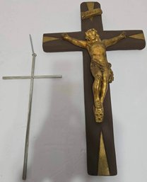 Ceramic Cross With Jesus Nailed And A Metal Cross