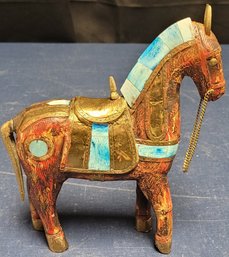 Vintage Hand Carved Wooden Armored Horse