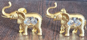 2 Gold Plated Crystal Elephants