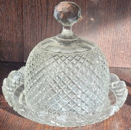 American Brilliant Glass Cut Crystal Cheese Dome And Tray