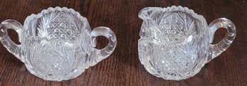Vintage Crystal Clear Cut Cream And Sugar Bowls